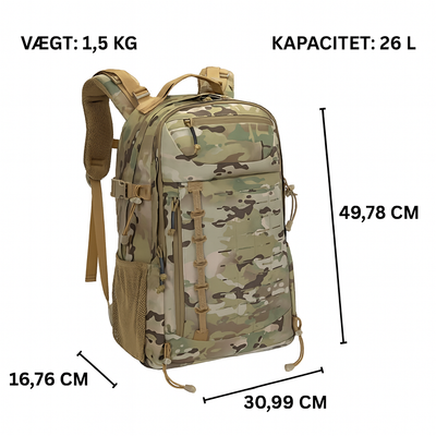 Vandrer 26– Robust Vandre Rygsæk i. 500D Nylon, YKK &  UTX Duraflex