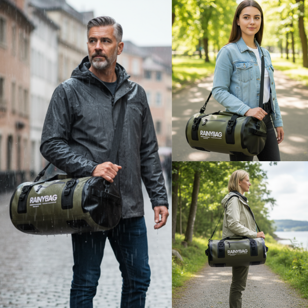 DriftPack vandtæt lufttæt duffeltaske - lifestyle billede med praktisk anvendelse