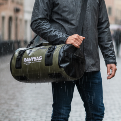 DriftPack vandtæt lufttæt duffeltaske 34L - front view med sikker lynlås"