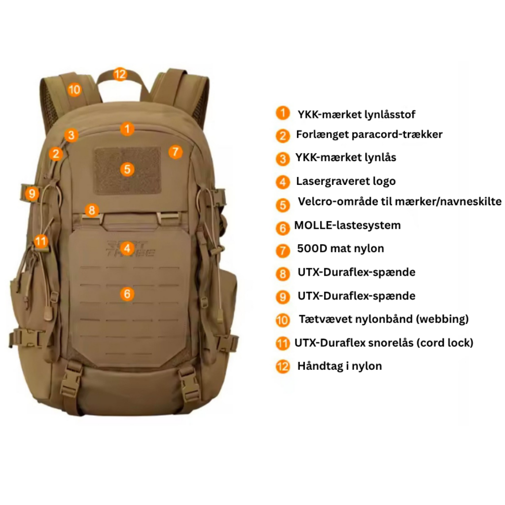 Trekker 25– Eventyr Rygsæk m. 500D Nylon, YKK lynlåse & Duraflex spænder