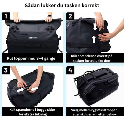 Vejrfast 60 liter vandtæt rolltop duffletaske/rygsæk  produkt lukening